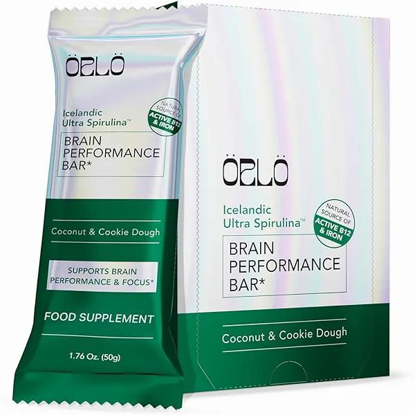 ORLO BRAIN PERFORMANCE BAR – Vegan Protein Bars for Brain & Energy Support – Focus & Memory, Pre & Post Workout Recovery – Gluten Free Snack with L-Theanine, Lions Mane, Spirulina & More (12 Bars)