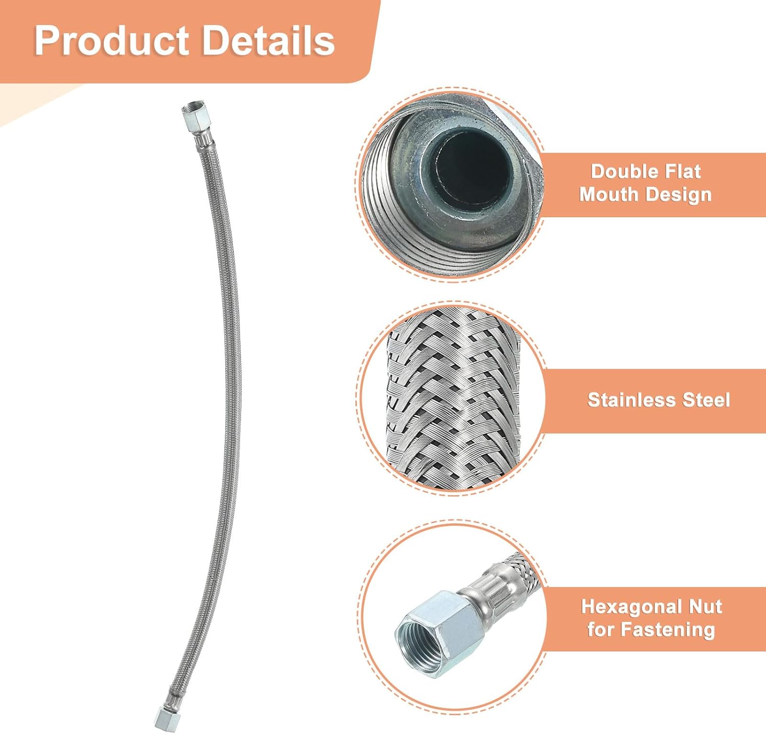 uxcell Air Compressor Exhaust Tube, 5/8" Thread Dia 22" Length Compressor Hose Stainless Steel Hose Air Tube Compressor Hardware Accessories Replacement Parts(Flat Mouth)