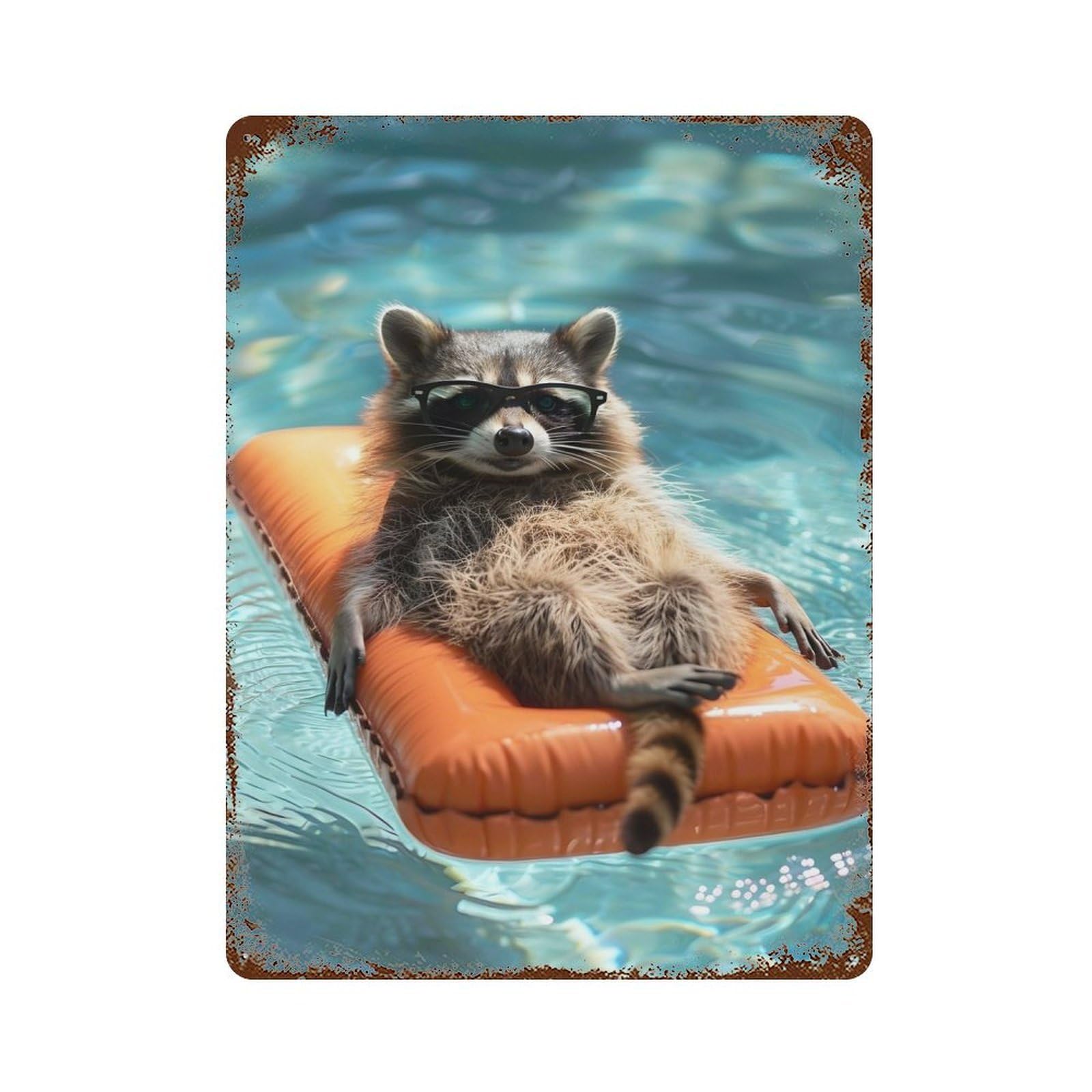 Relaxed Racoon 15.7"x11.8" Vintage Rust Metal Sign, Shabby Chic Decor for Garage, Bar And Workshop Decor