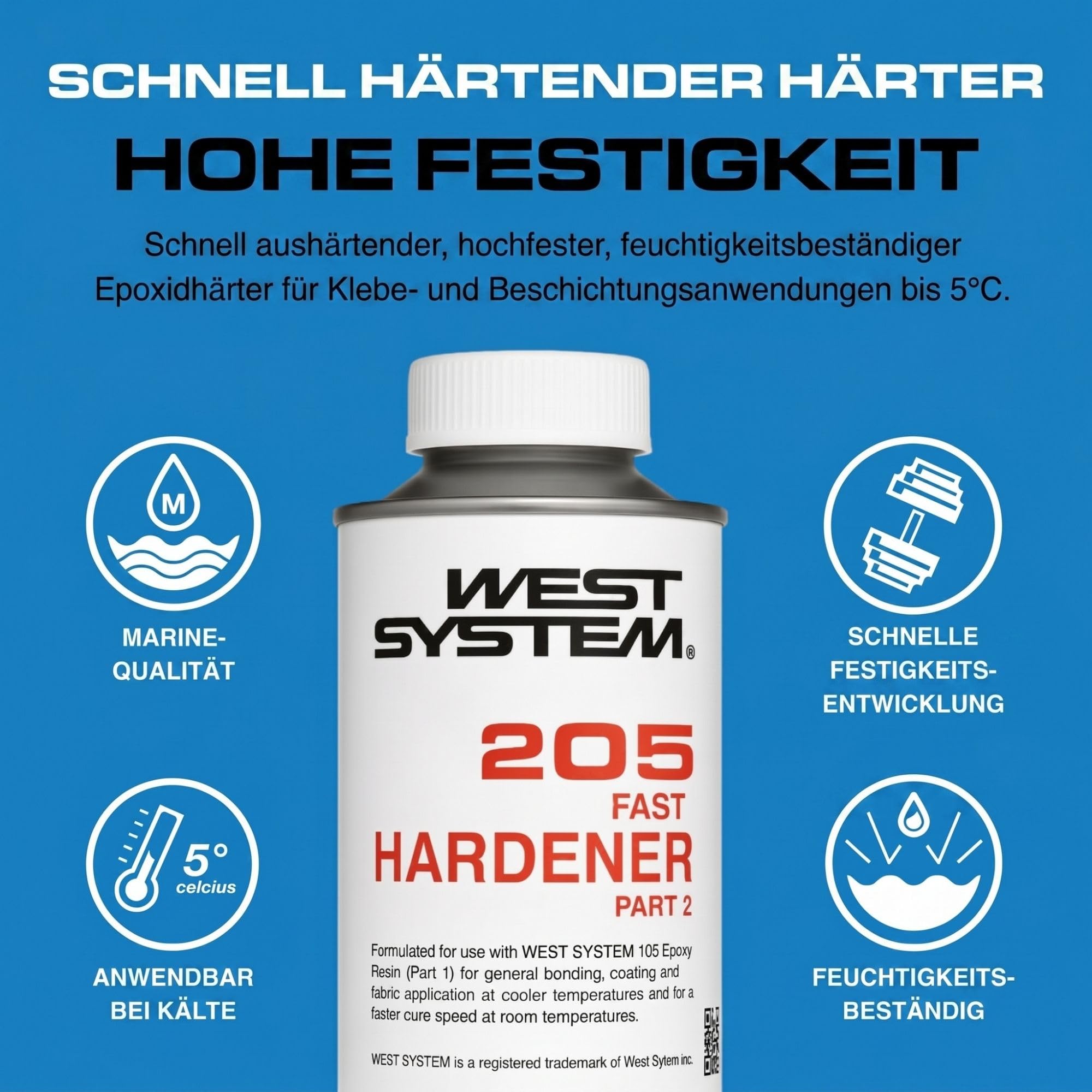 WEST SYSTEM Epoxidharz und Härter 105/205 A Pack Set – Marinequalität 2-Komponenten-Epoxidkleber für Holz, Metall, Fiberglas – Wasserdichter DIY-Klebstoff für Bootsreparatur & Spaltfüllung