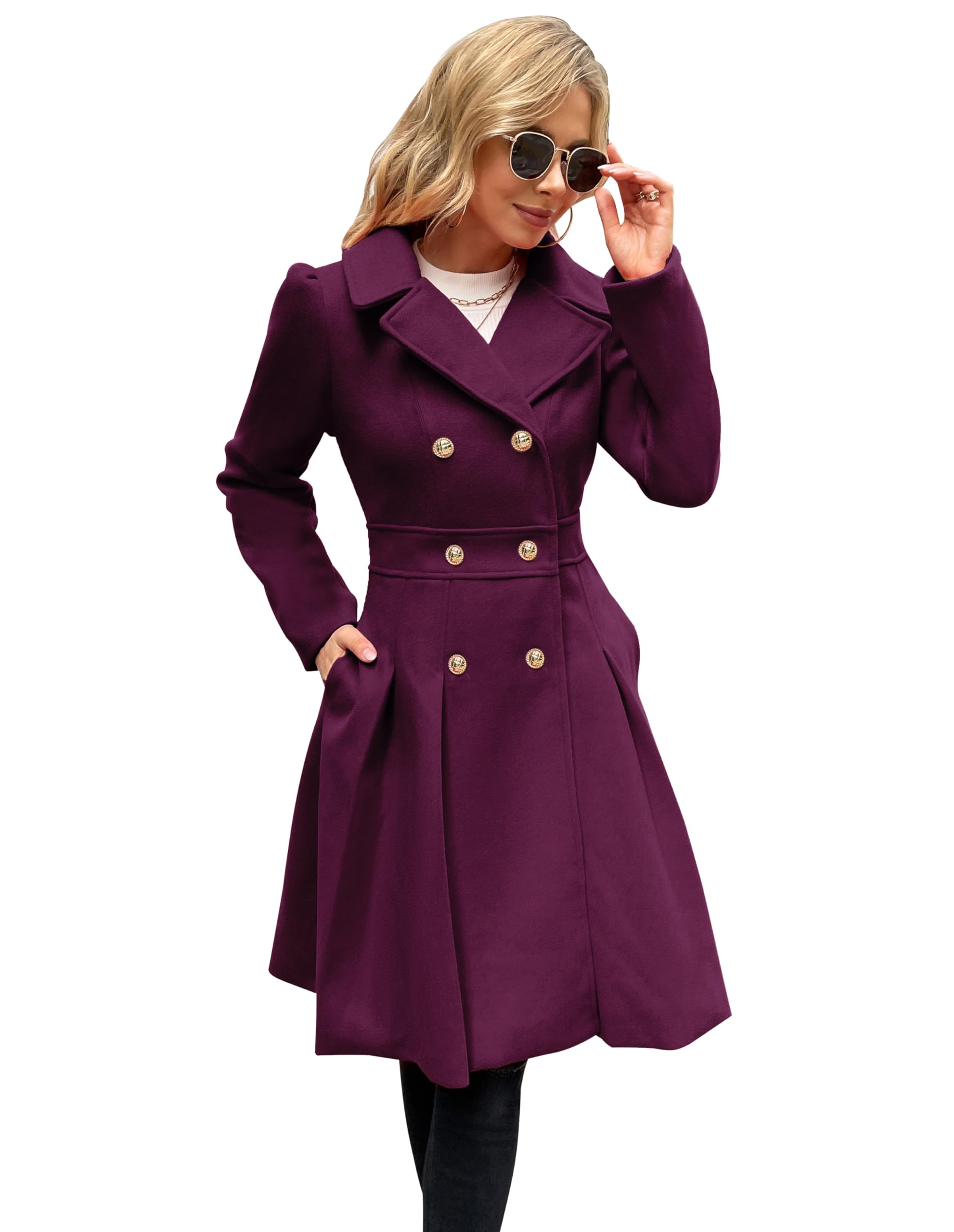 GRACE KARIN Femme Elégant Coat Manches Longues au Genou Manteau d'hiver à Revers A-line Chaud en Hiver