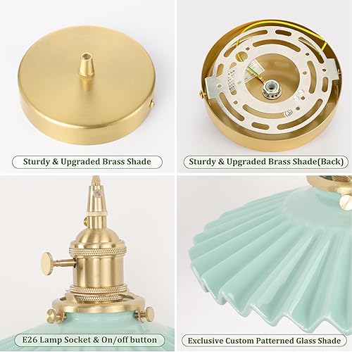 Miniatura 102 de Lámpara colgante con pantalla de cristal ámbar Scindapsus de cristal, lámpara colgante vintage de latón, luz colgante ajustable para cocina, isla