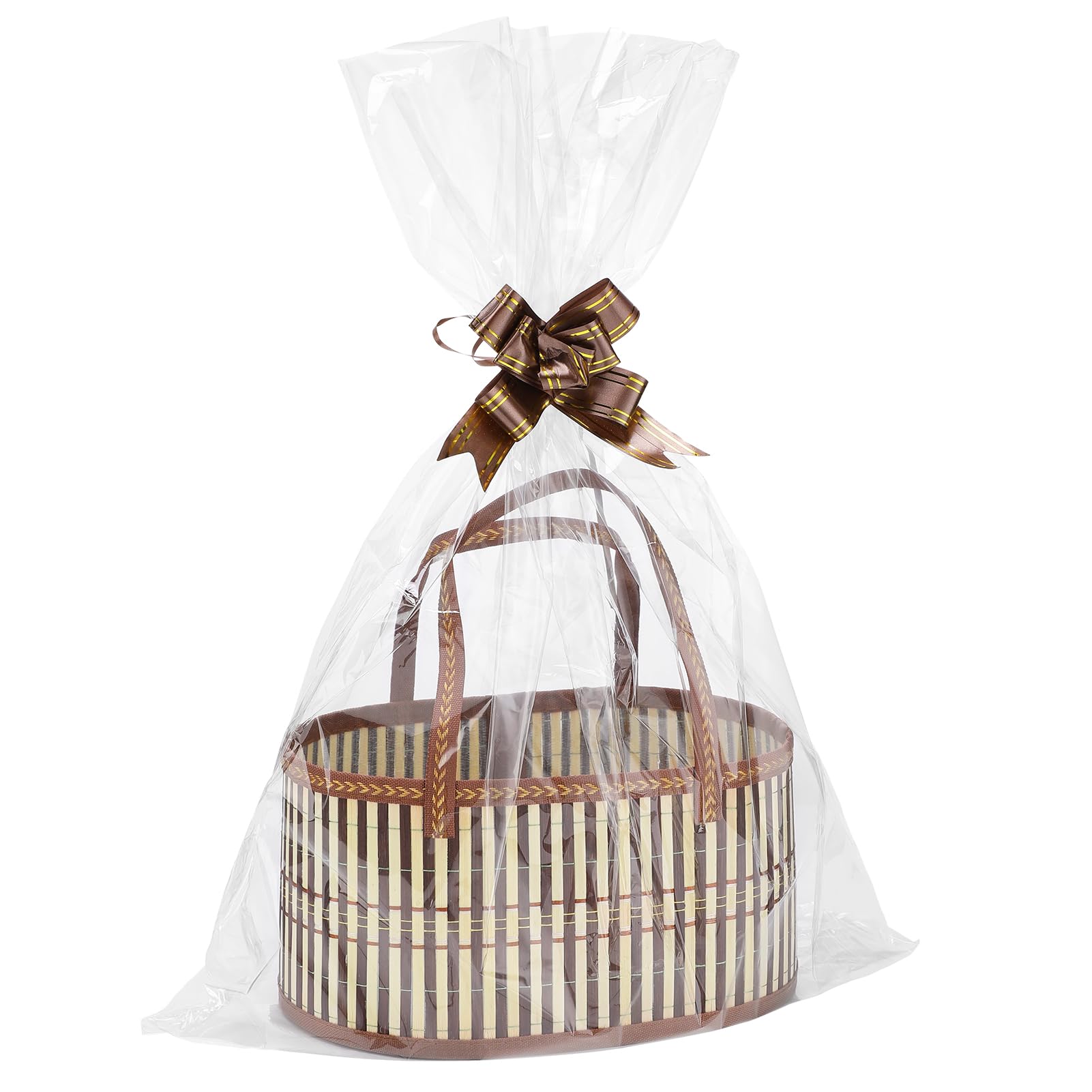 MADHOLLY Bamboo Woven Baskets Empty- Foldable Sturdy Gift Basket Set Cellophane Wrap with Handle Pull Bows for Halloween Thanksgiving Housewarming Birthday Baby Shower,2-picture-10