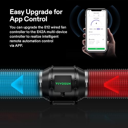 Miniatura 91 de VIVOSUN AeroZesh T4 Ventilador de conducto en línea, silencioso ventilador de escape de ventilación de 4 pulgadas 210 CFM con motor EC y controlador