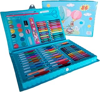 طقم طلاء من سوبر آرتست للجنسين، مصنوع من البلاستيك والورق والخشب متعدد الألوان، مناسب للأطفال. يتميز بتصميم محمول ومتين مع 86 قطعة فنية