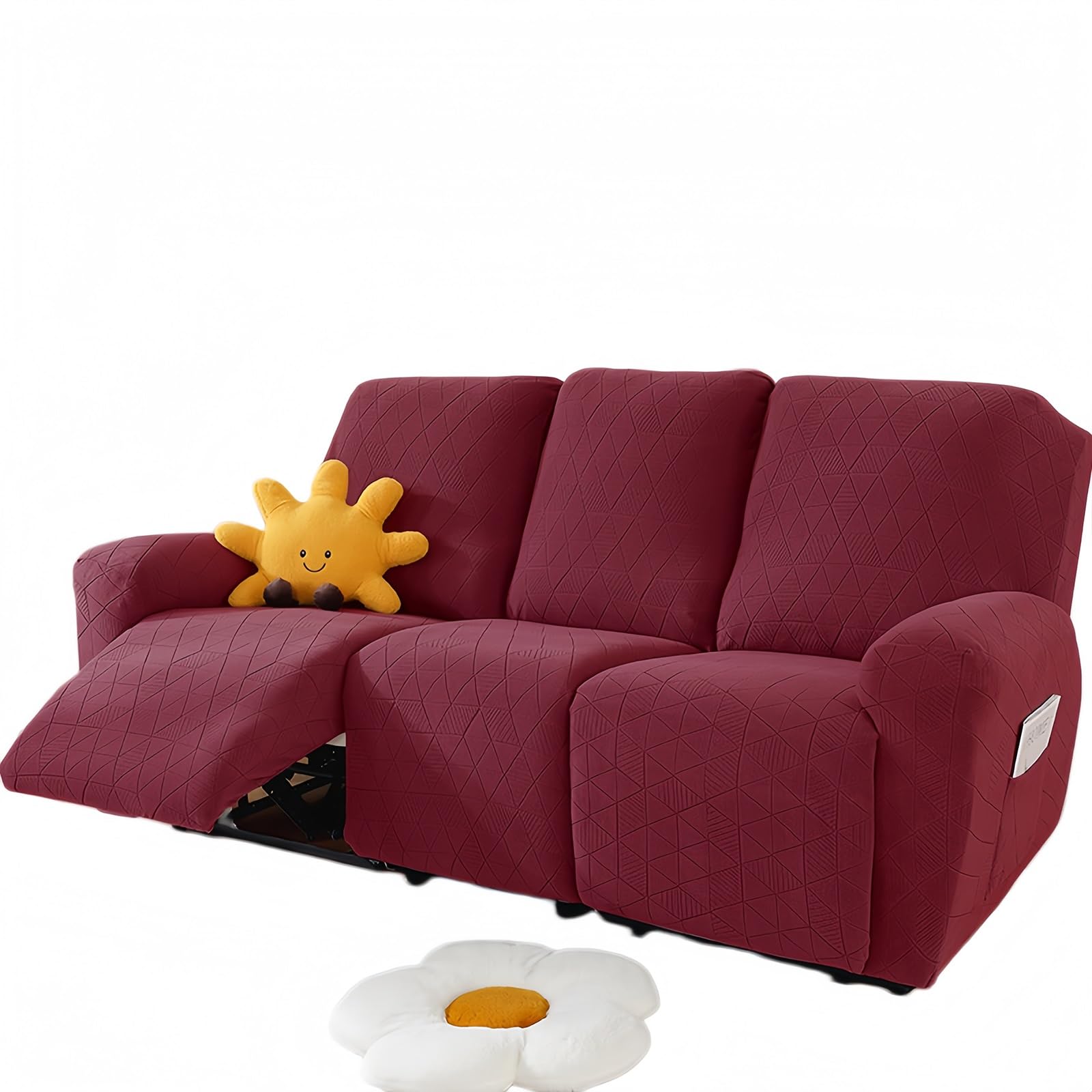 WoeiCuod 1 2 3 Seater Sofa Cover,slipcovers Polyester Stretch Sofa Covers Argyle Slipcovers Stain Resistant Scratch Resistant Easy Clean Recliner Armchair Covers For Living Room(Red,Triple)