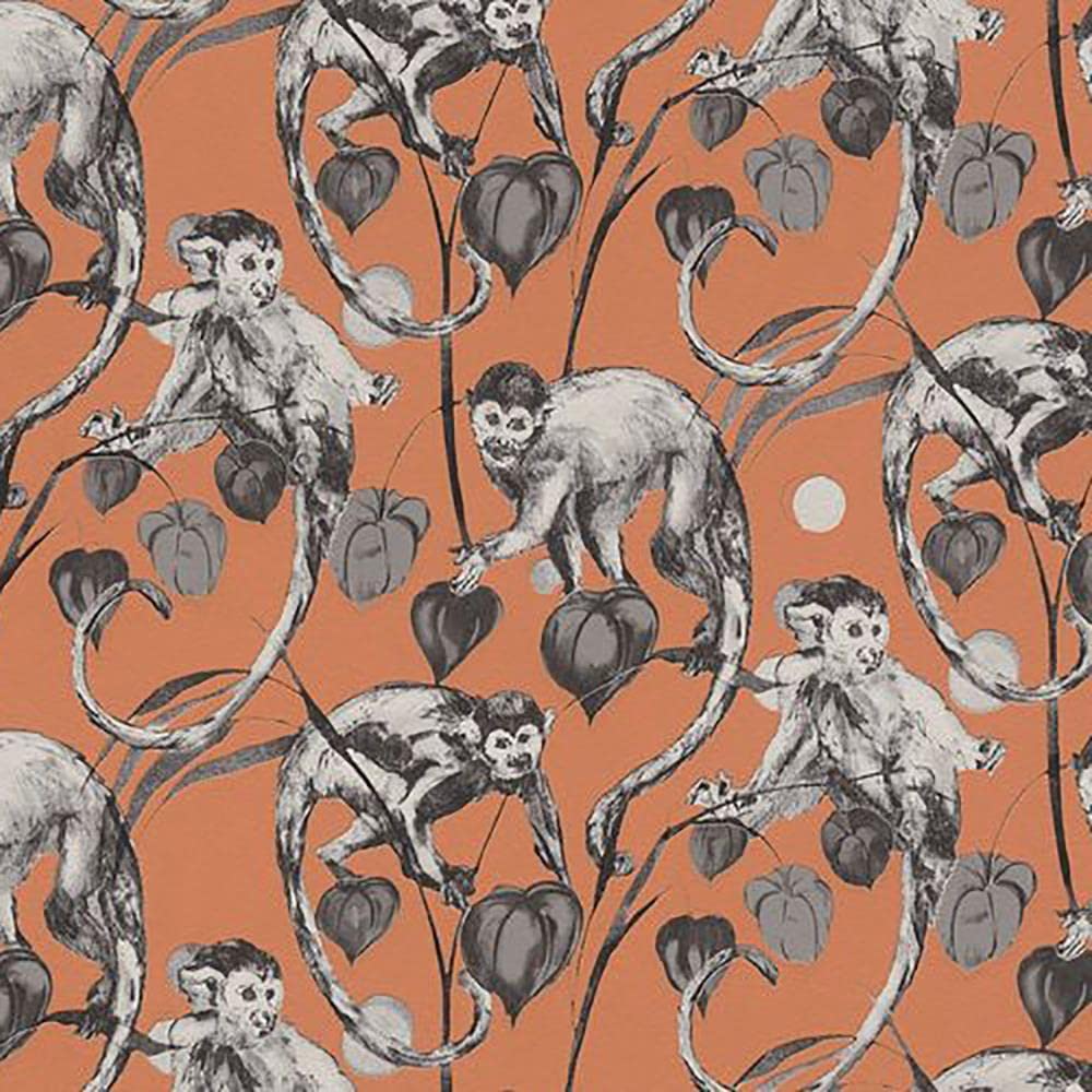 Yöl Orange-Full Roll Full Roll Monkey Jungle Wallpaper Textured Embossed Tropical Vinyl Orange
