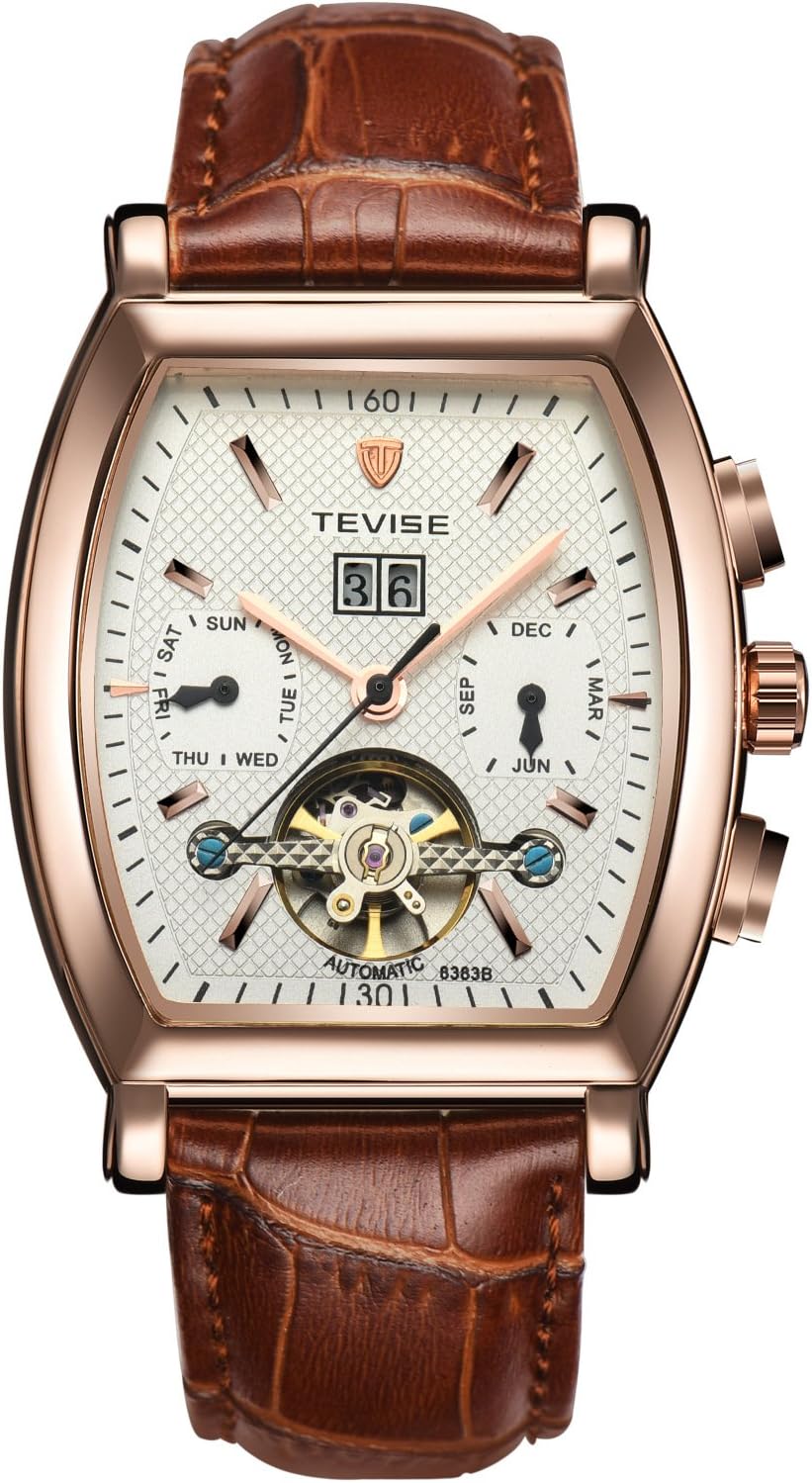 Swiss Men's Tourbillon Automatic Mechanical Watch Multi-Functional Waterproof Tonneau Watch