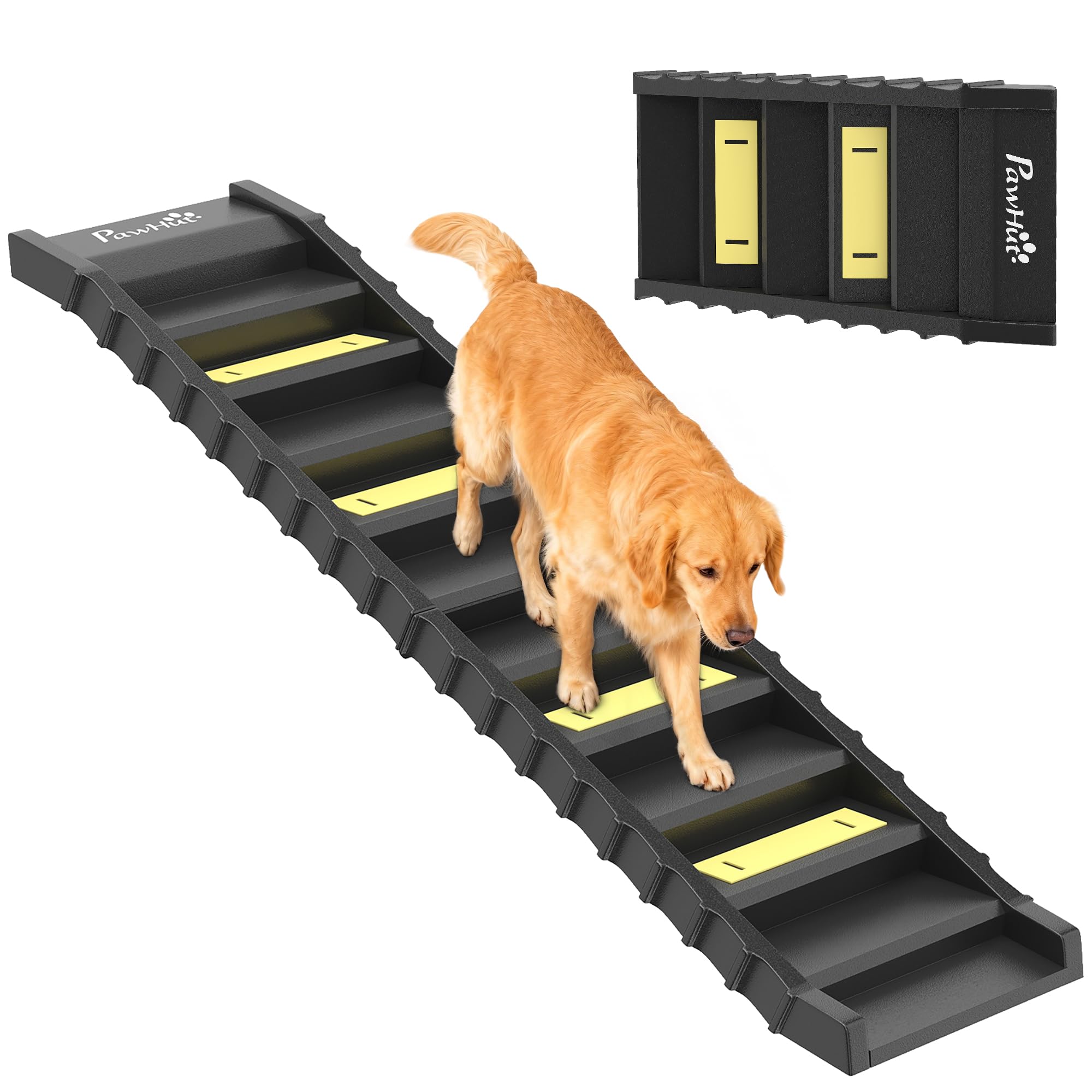 Pawhut Black Foldable Dog Ramp For Car, Non-Slip Dog Stairs For Suvs Truck,
