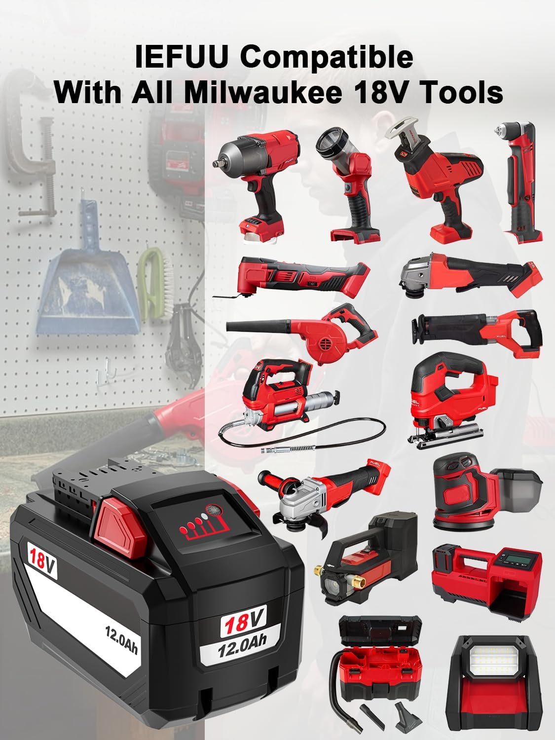 IEFUU Compatible with Milwaukee M18 Battery 12.0 High Output, Compatible with Milwaukee M-18 Tools Battery 48-11-1880 All Power 18V Power+ Tools 12000mAh 18 Volt Lithium-Ion Baterias