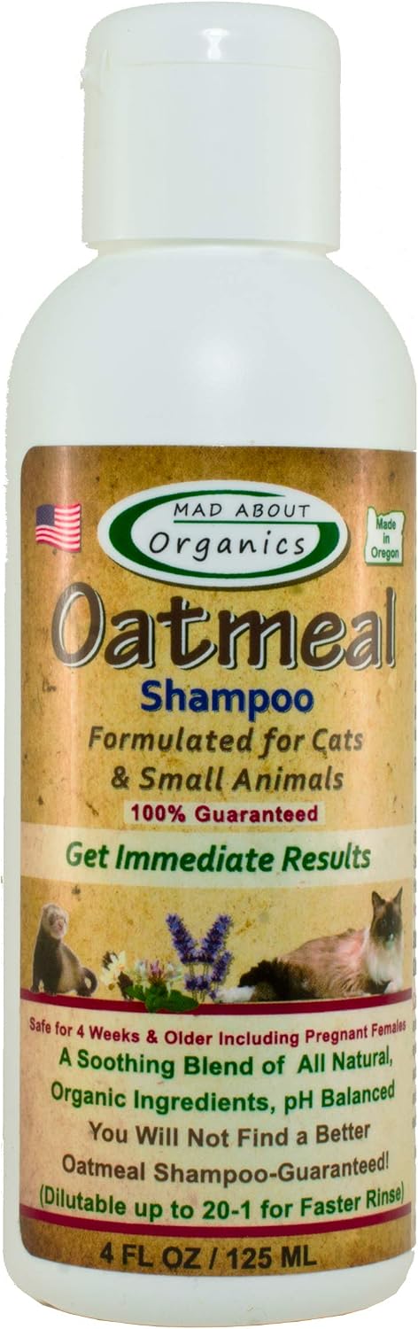 Mad About Organics Oatmeal Shampoo pH Balanced and formulated for Cats and Small Animals - Defense Against Dandruff, Allergies, & Itchy,…