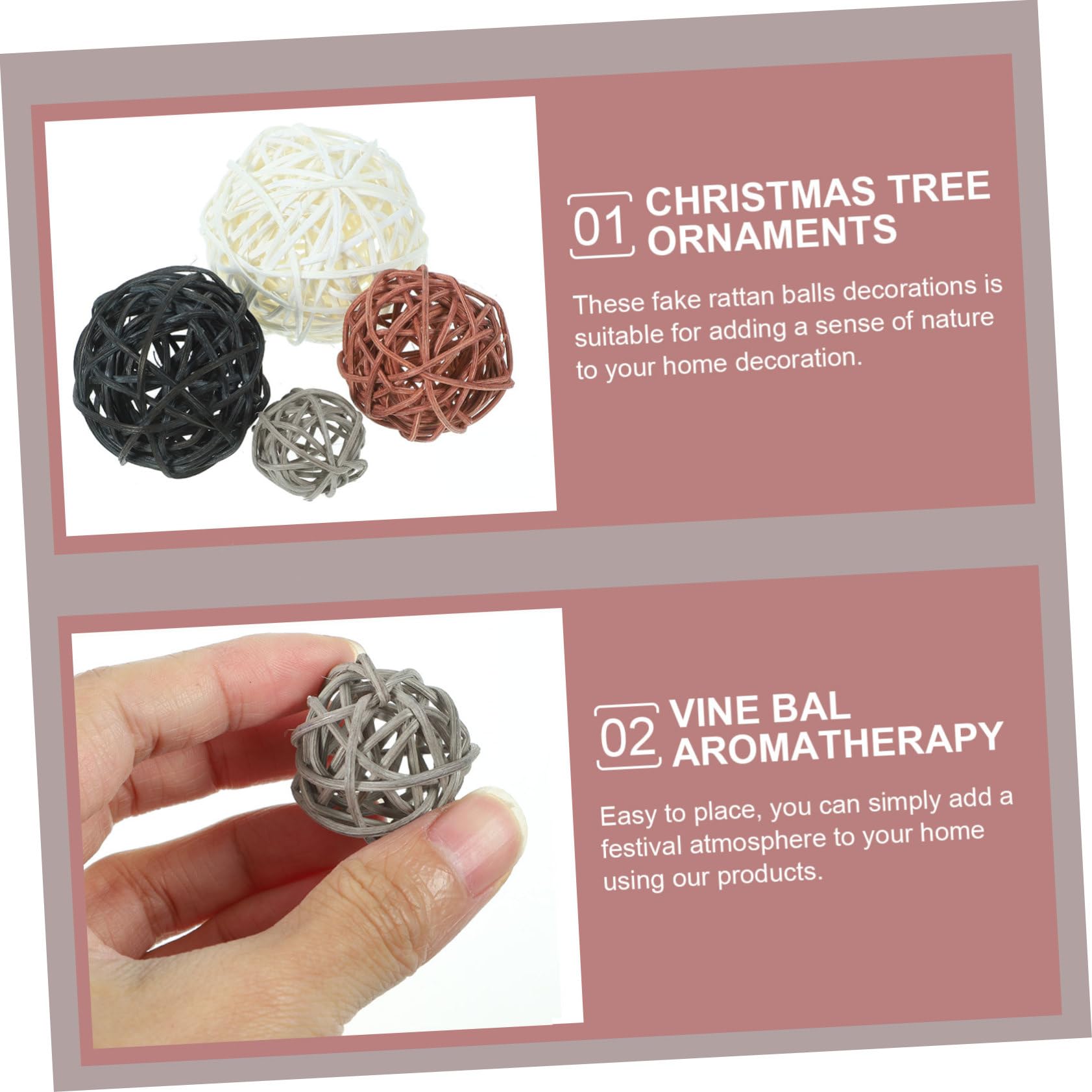 Cabilock 144 Piezas Decoración de Bolas de Mimbre Takraw batería de Luces de Hadas Bolas de Musgo árbol Juguetes para Mascotas Colgante de Bolas de ratán Manualidades Creativas Rota