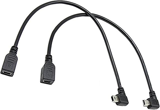 CERRXIAN USB 2.0 Extension Cable 9 Inch Mini USB Cable Combo Mini USB Female to Left Angle & Right Angle Male Data Sync and Charge Extension Cable.(1Pair