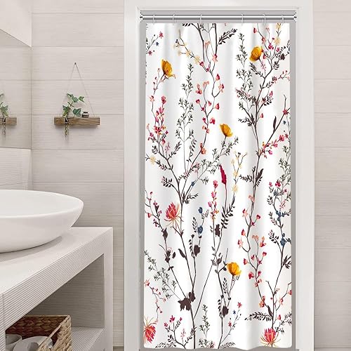 Miniatura 75 de Cortina de ducha verde salvia con eucalipto, cortina de ducha de tela impermeable con hojas de planta de primavera, cortina de ducha acuarela verde