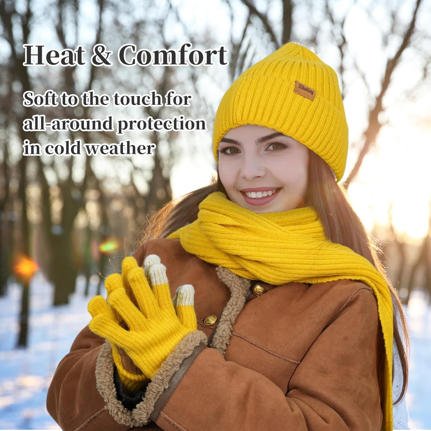 Winter Knit Beanie Hat Scarf Gloves Cold Weather Set, Warm Knit Beanie Long Scarf T... - Image 5