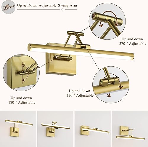 Miniatura 2 de Joossnwell Luces LED para pinturas regulables de 15.5 pulgadas de largo con cable duro para marco de fotos de latón con brazo oscilante ajustable,
