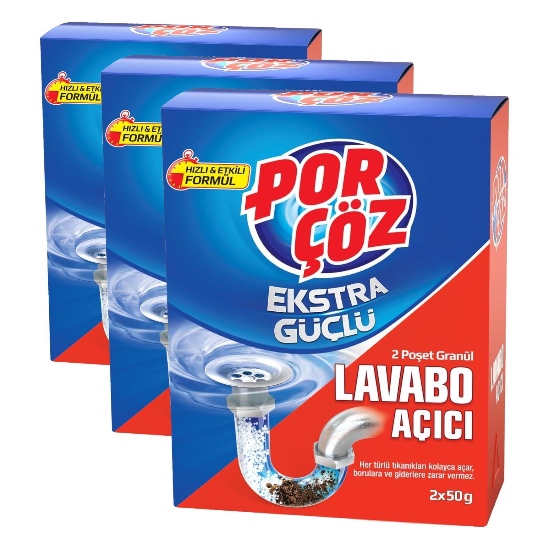 Porçöz Lavabo Açıcı Granül 2 x 50 g (3 paketi)