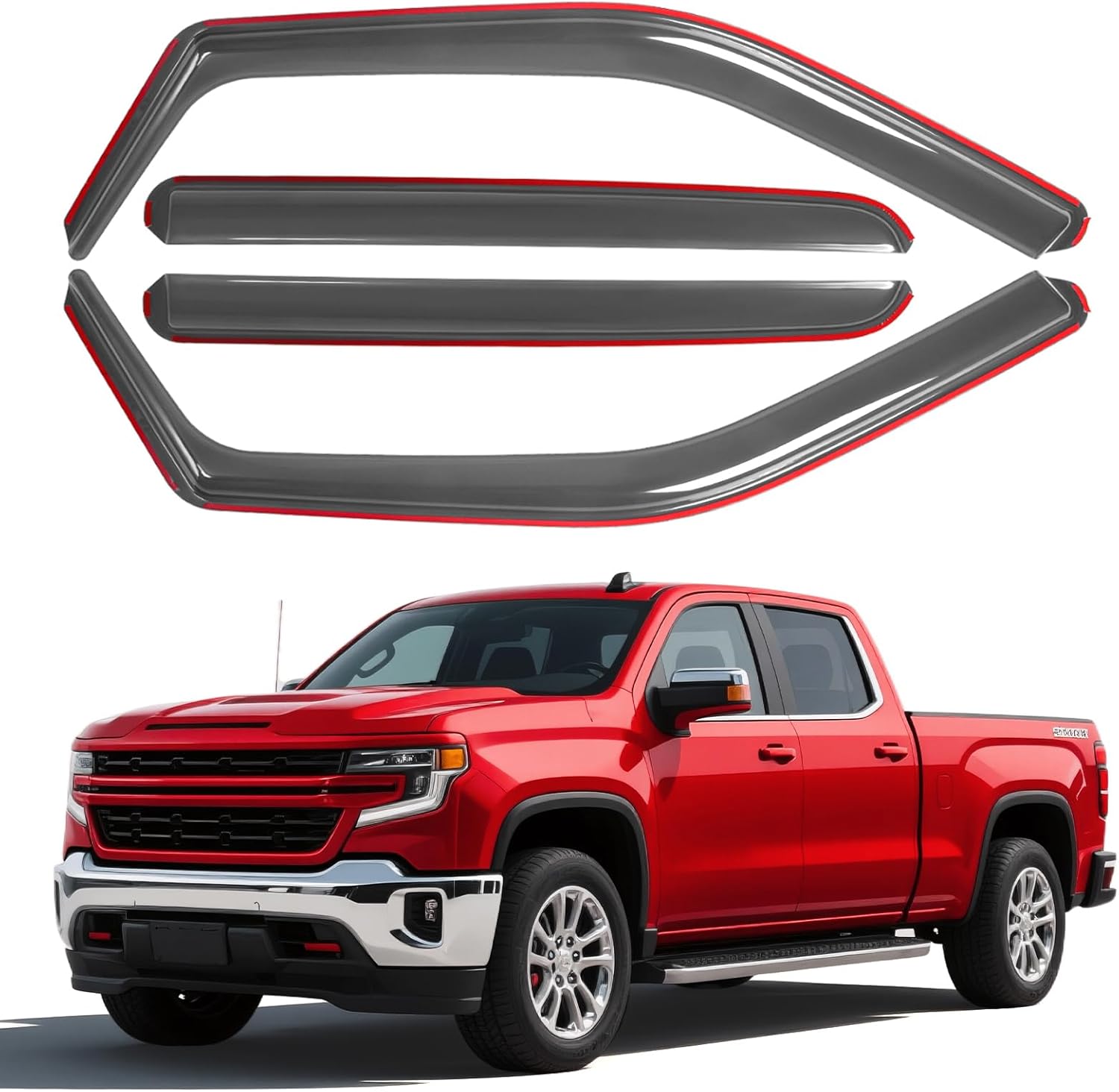 in-Channel Window Visors Rain Guards for Chevy Silverado/GMC Sierra 1500 2019-2025 Crew Cab, Window Deflectors Vent Visors for 2019-2025 Silverado 1500 Crew Cab, 4 Full-Size Doors Light Smoked 2019-2025 Silverado/ Sierra 1500 Crew Cab