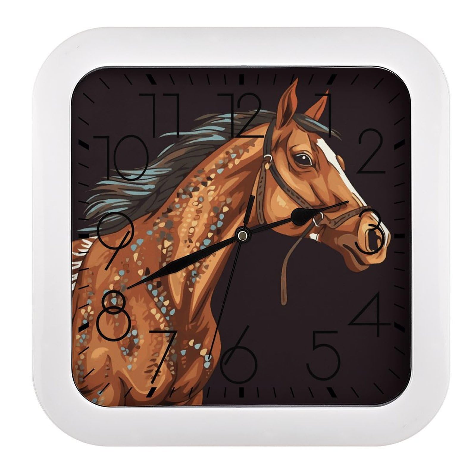 JTREHY Brown Horse Wall Clock The Sound is Soft Square Timepiece Fashion Precise Easy to Read Numbers | Perfect Living Room Kitchen Or Office Clocks