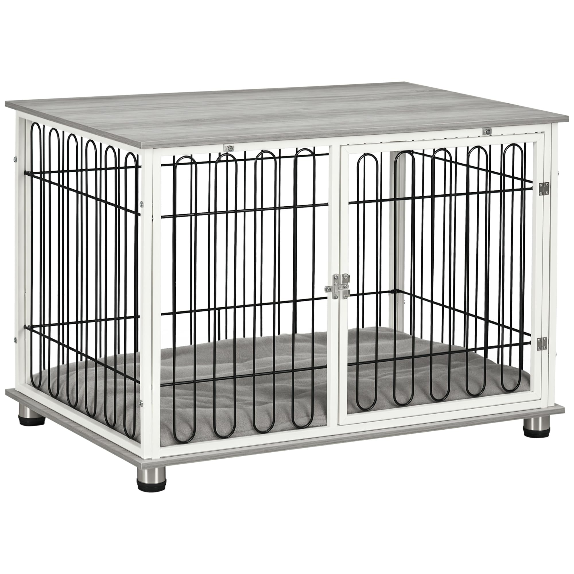 PawHut Dog Crate Furniture, Indoor Dog Kennel Side End Table w/Soft Washable Cushion, Lockable Door, for Small and Medium Dogs