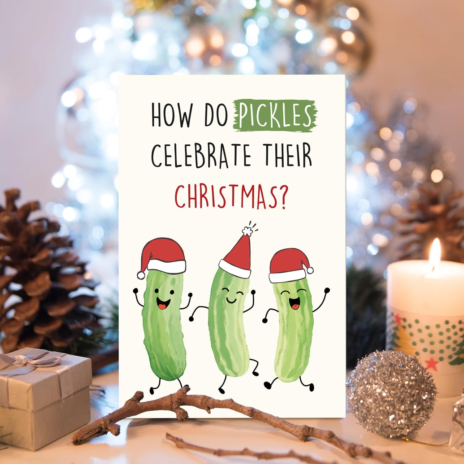 Funny Pickle Pun Christmas Card, Humorous Merry Christmas Card for Brother Sister Bestie Friends Family Friend, Joke Pickle Relish the Moment Xmas Holiday Cards - Image 6