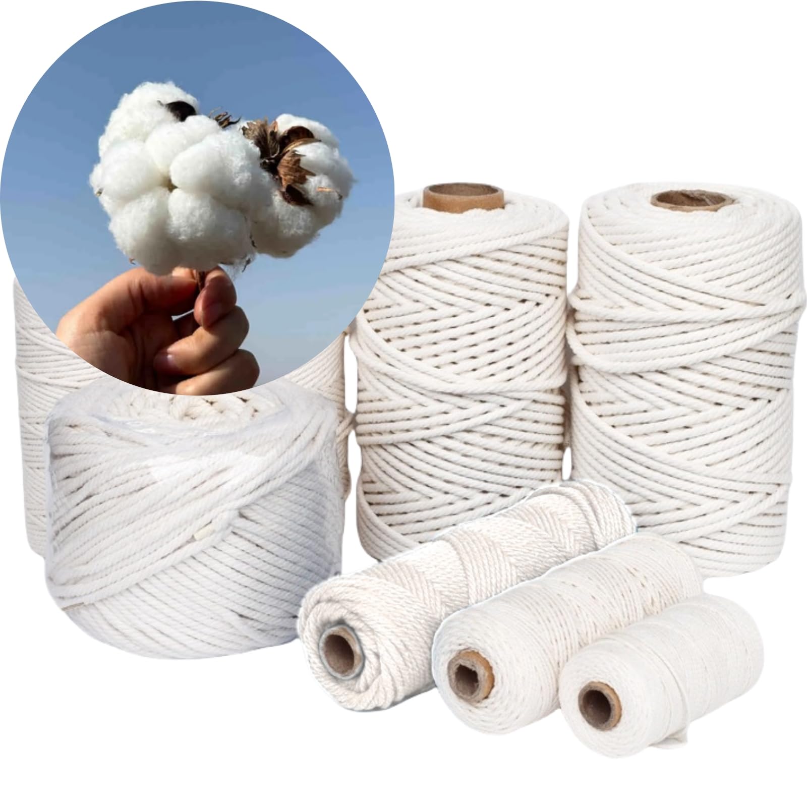 1 cuerda de algodón, hilo de macramé de 1-10 mm, 50/200 metros, 1 rollo de cuerda de algodón para manualidades, plantas colgantes, manualidades, punto bohemio, decoración para colgar en la