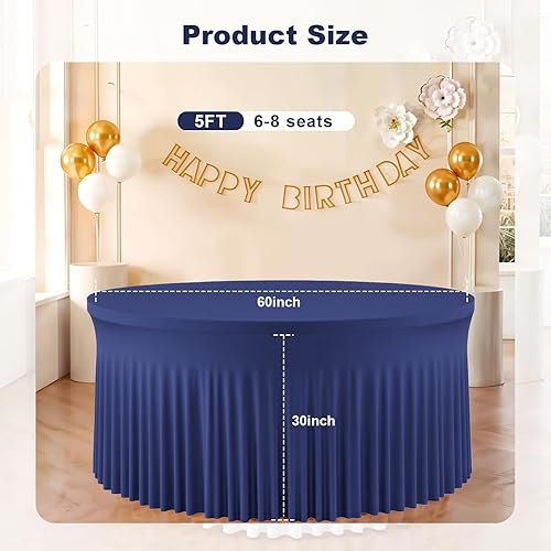 Miniatura 63 de Mantel redondo de 60 pulgadas blanco con borde elástico – Mantel ajustado sin arrugas y lavable para mesa redonda de 5 pies, mantel reutilizable
