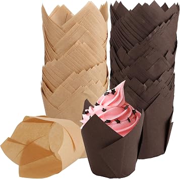 ASelected Tulip Cupcake Cases 400Pcs Tulip Muffin Cases Baking Paper Cups for Baking Greaseproof Muffin Cases for Weddings Birthdays Party(Brown and Coffee Colours)