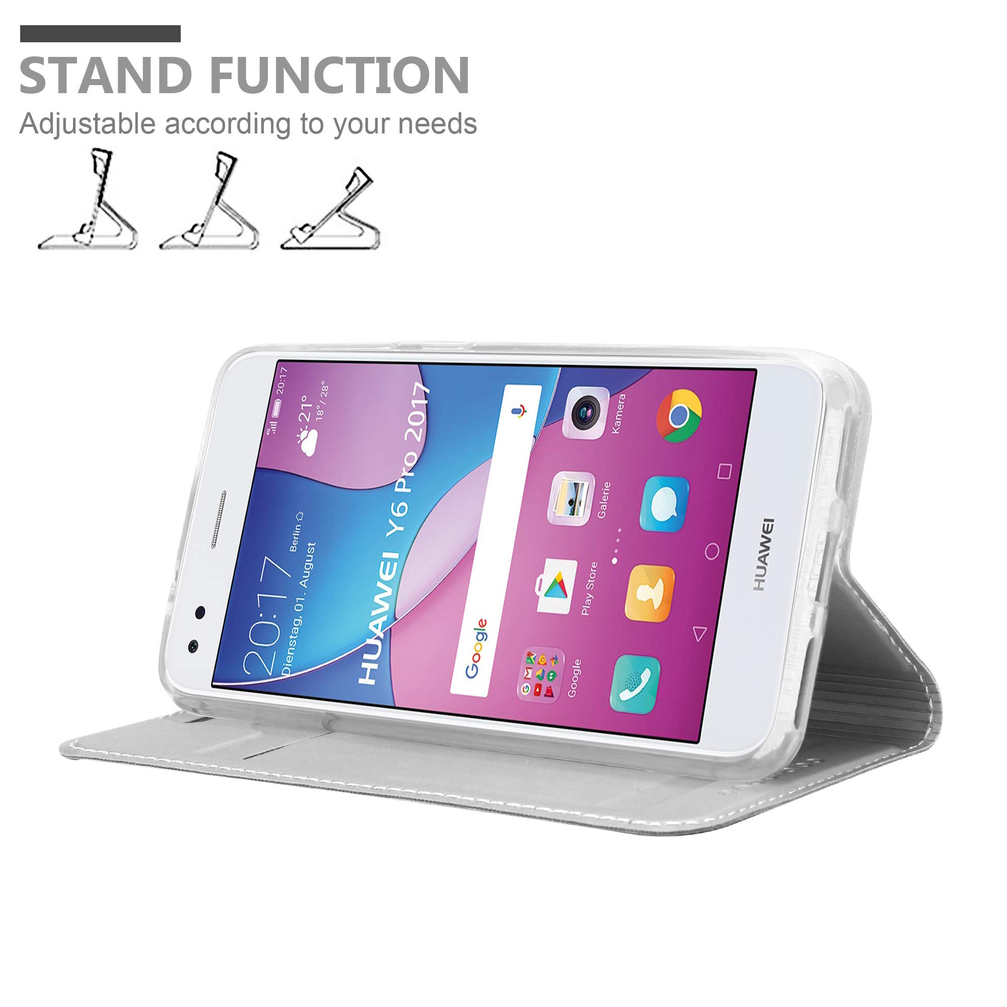 Cadorabo Custodia A Libro Per Huawei Y6 Pro 2017 – Argento Classy – Portafoglio Con Slot Carte E Cavalletto - 4