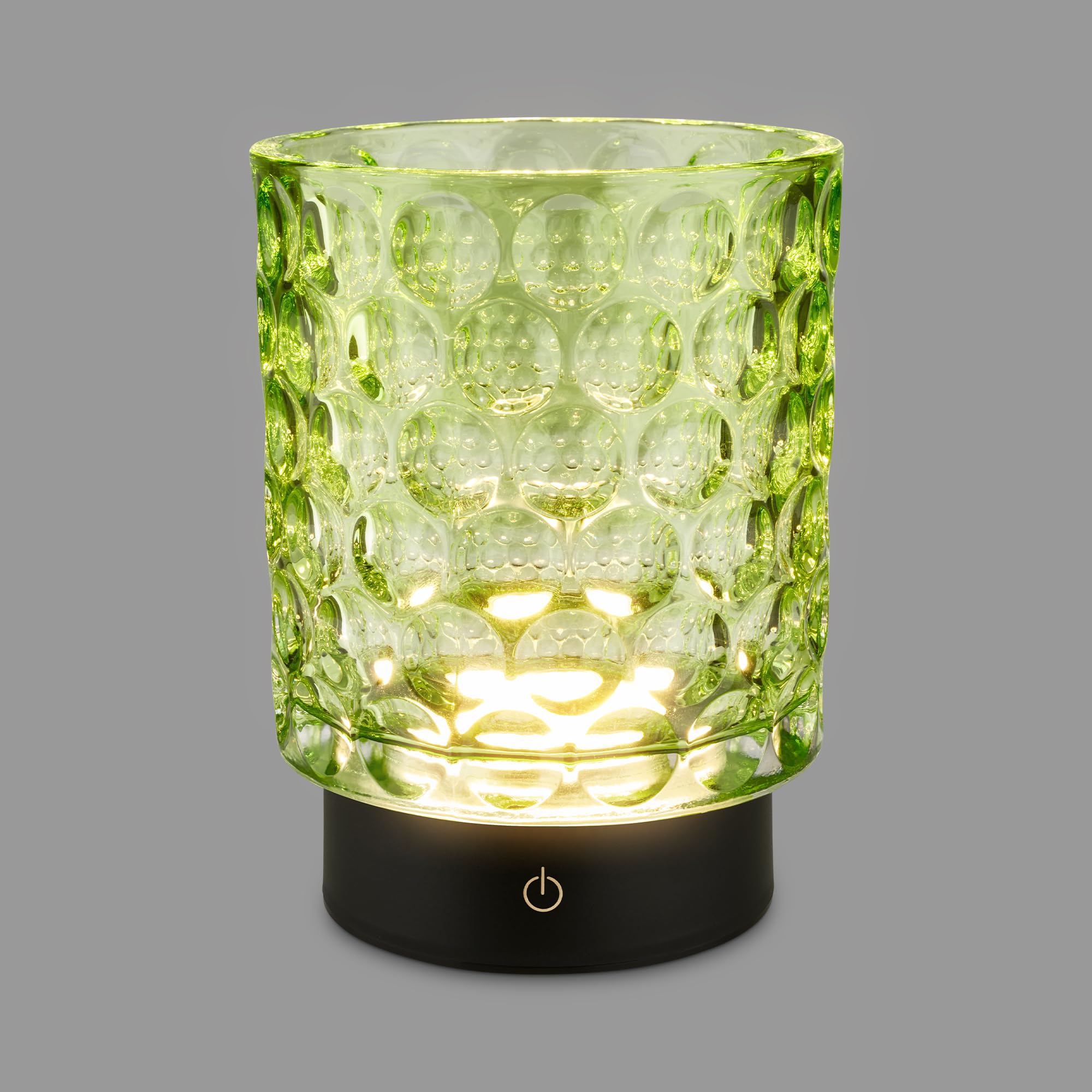 BRILONER - Lampara de mesa inalambrica, con cuerpo de cristal, IP44, decorativa, regulación táctil por pasos, lamparas de mesita de noche, lampara led recargable, lamparas a pilas, 15x11 cm, Verde