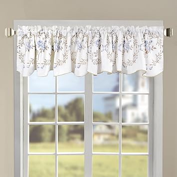 Home Soft Things 1 Piece Rose Embroidery Valance, Grey Blue, 60" x 19", Scalloped Flower Floral Window Curtain Valance Thick Drapes for Bedroom Decor with Rod Pocket.