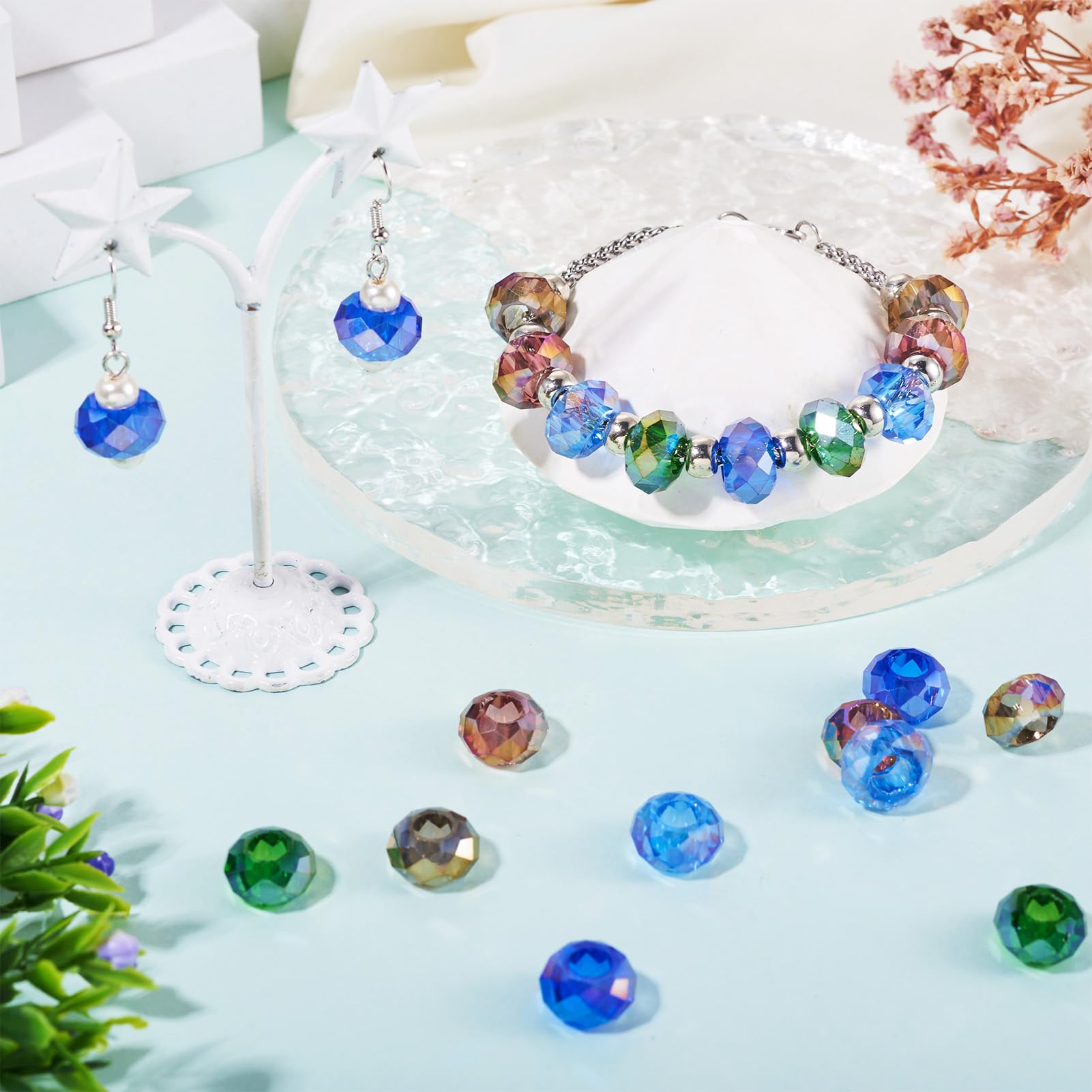 100-Piece Clear Faceted Glass European Beads - 14x8mm Large Hole Rondelle Spacers For Jewelry Making