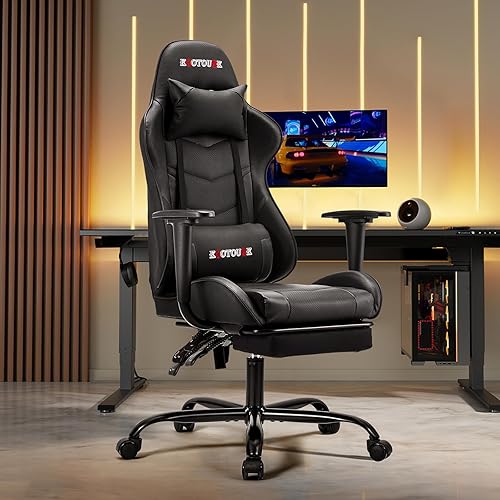 Miniatura 28 de ECOTOUGE - Silla para juegos de PC con reposacabezas y almohada lumbar, silla ergonómica de escritorio de oficina de carreras de piel sintética