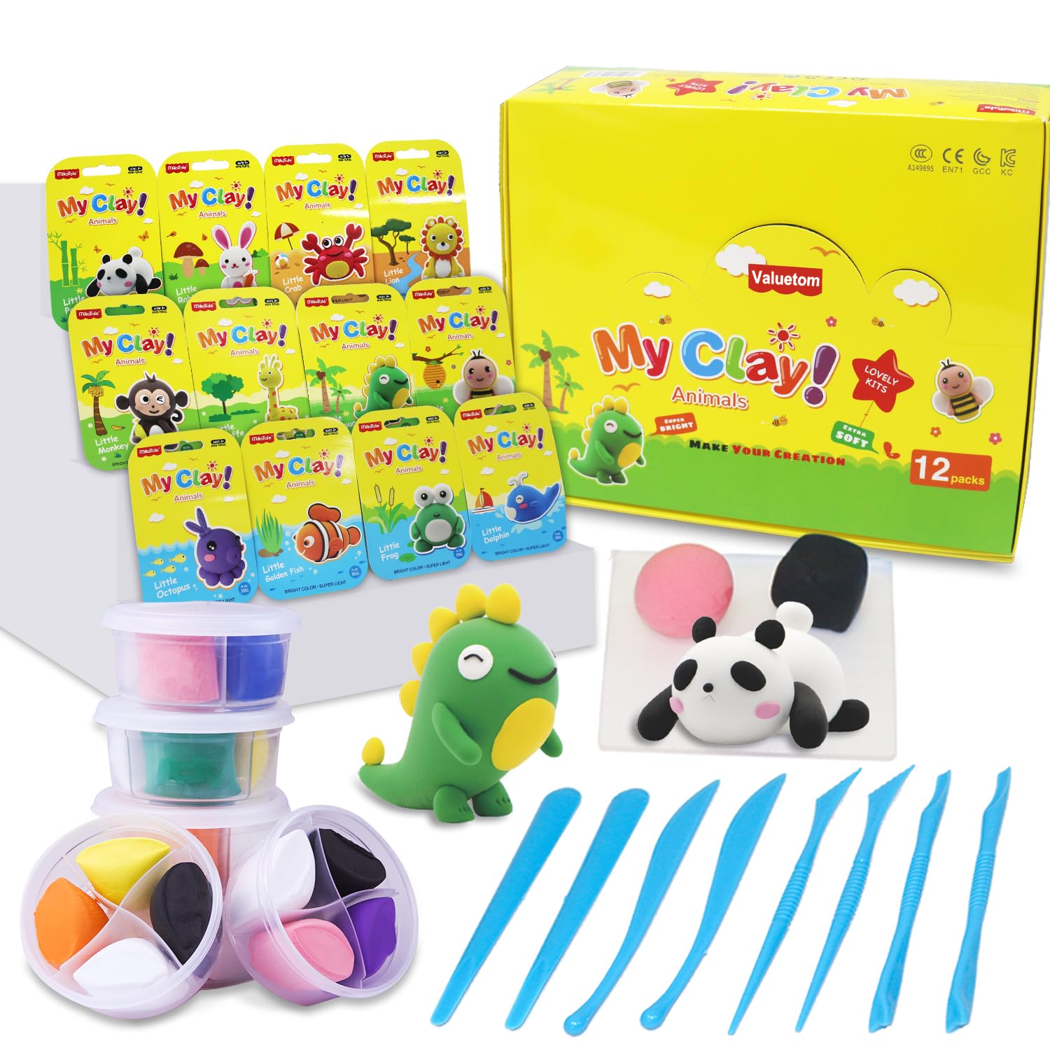 Air-Drying Modelling Clay, 12 Boxes, Air-Drying Clay Set for DIY with Modelling Tools and Instructions, Air Dry Clay Set for Girls and Boys