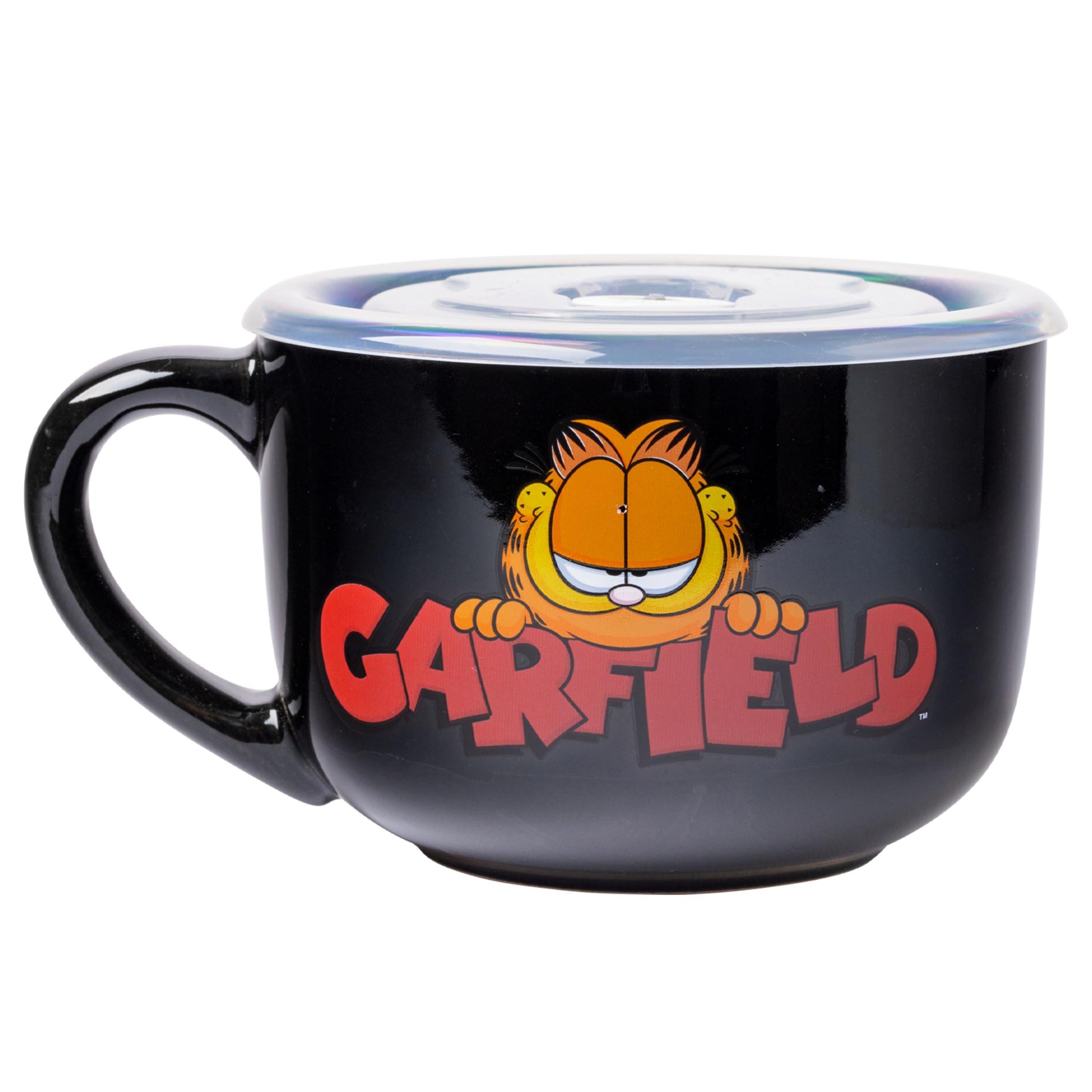 Silver Buffalo Girls Black Garfield Ceramic Soup Mug With Vented Plastic Lid, 24 Ounces, 1 Count (Pack Of 1)