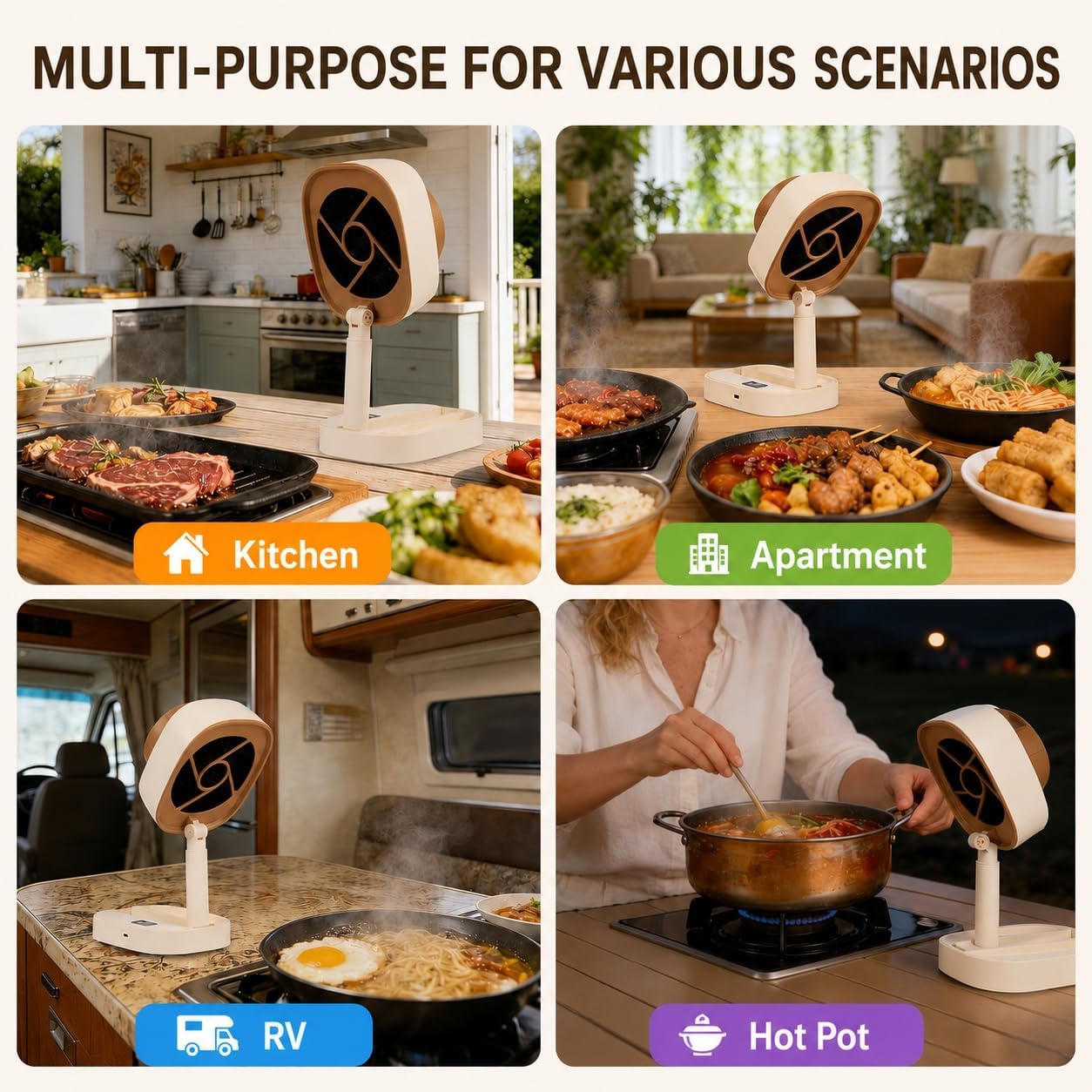 Portable Range Hood, Kitchen Exhaust Fan Adjustable Height and 5 Speeds & 125° Tilt, Low Noise Countertop Compact Vent Hood with Vent Pipe & 5Pcs Detachable Filter for Dorm, RV, Indoor BBQ