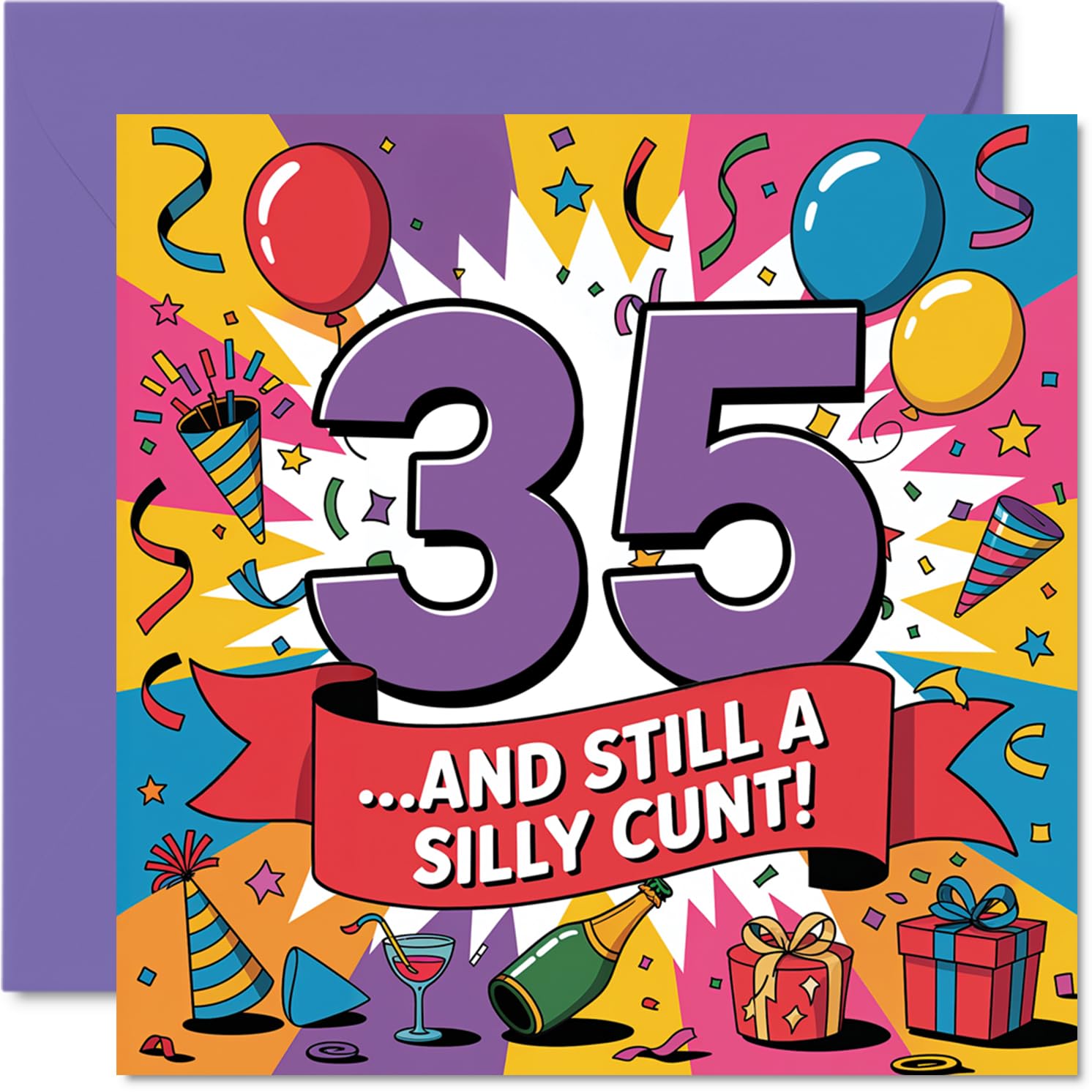 Cheeky 35th Birthday Card - Bold Laughs for Their Big 35 - Playful Multicolour Design with a Cheeky Twist - 145mm Square, Envelope Included