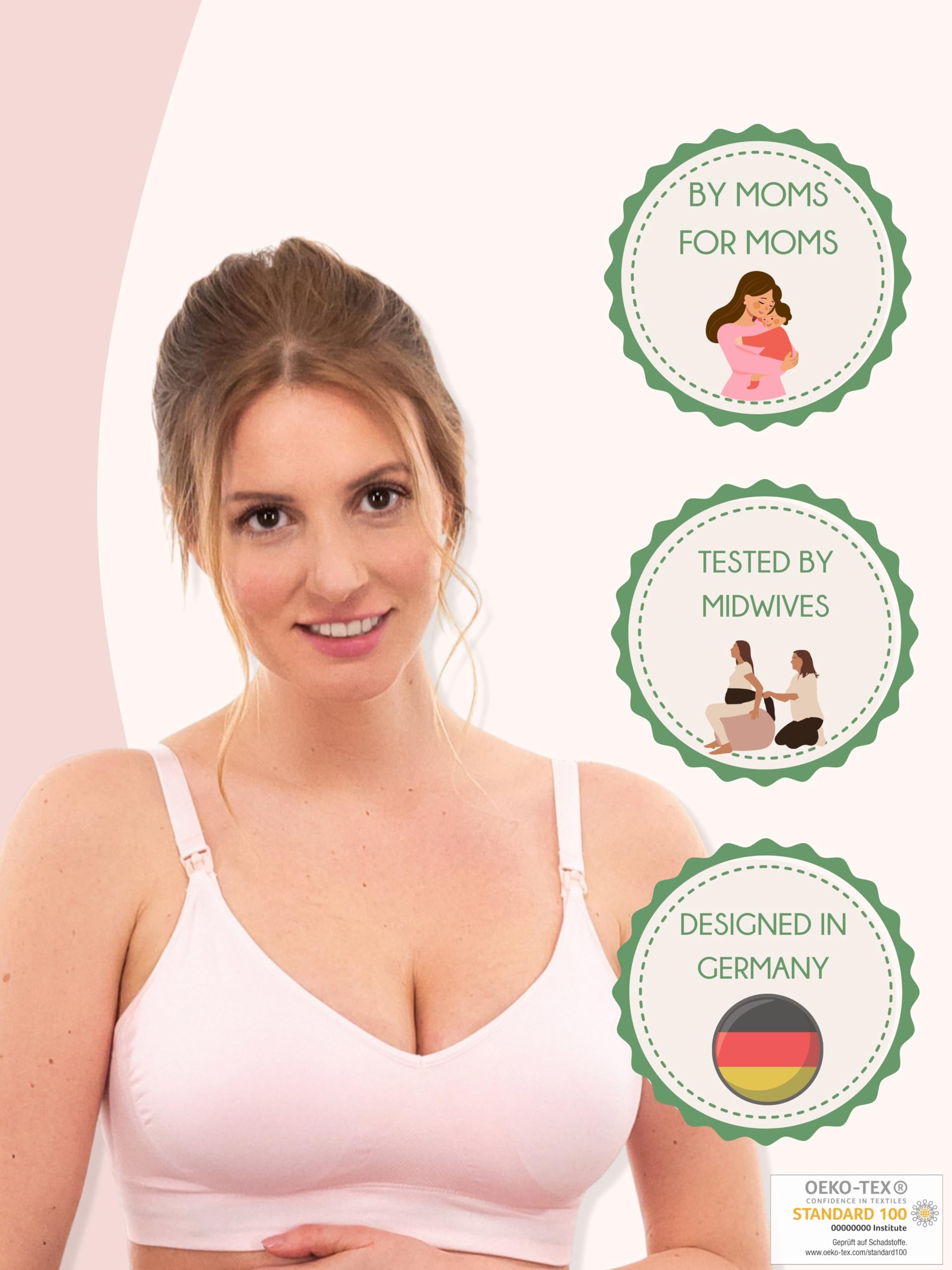 Herzmutter Biustonosz do karmienia – bezszwowy – wyściełany – biustonosz ciążowy bez fiszbin – komfortowy biustonosz do karmienia – czarno-beżowo-skórzany, różowo-biały – zestaw 1 i 2 – 5200
