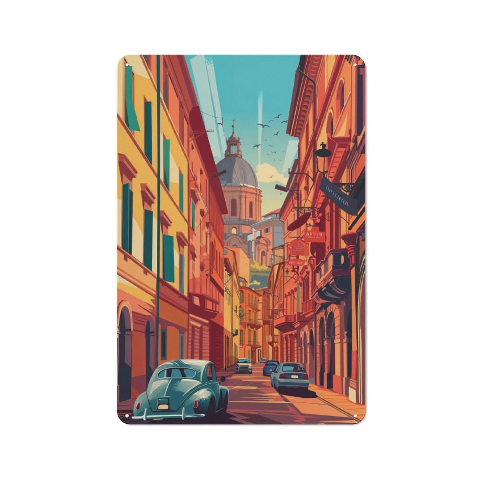 Junmoney Bologna Street In Italy Casual Metal Wall Decor 30X20cm, Tin Sign For Greenhouse, Garden Room, Cafe Or Entryway