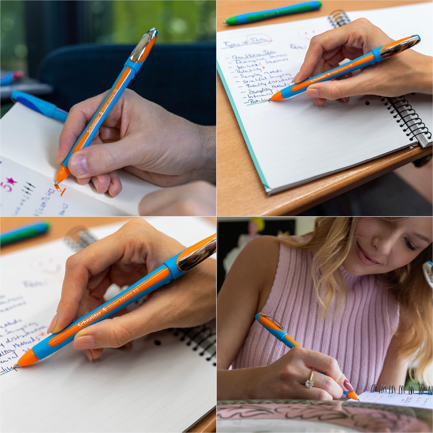 Schneider Slider Memo XB (Extra Broad) Ballpoint Pen, 1.4 mm, Light Blue Barrel, Orange Ink, Box of 10 Pens (150206)