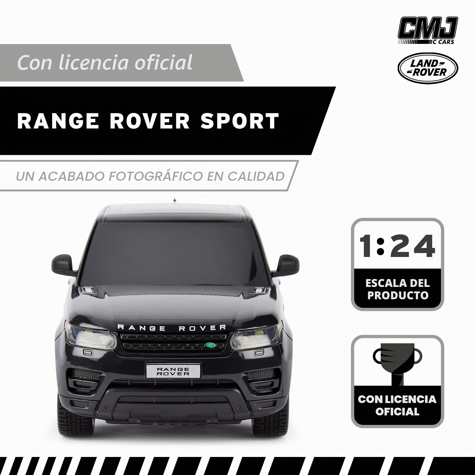 CMJ RC Range Rover Sport Luces LED de Rango de superdeportivo con Control Remoto, 2.4ghz. Carrera 10 Juntos - Range Rover Sport 1:24 (Negro)
