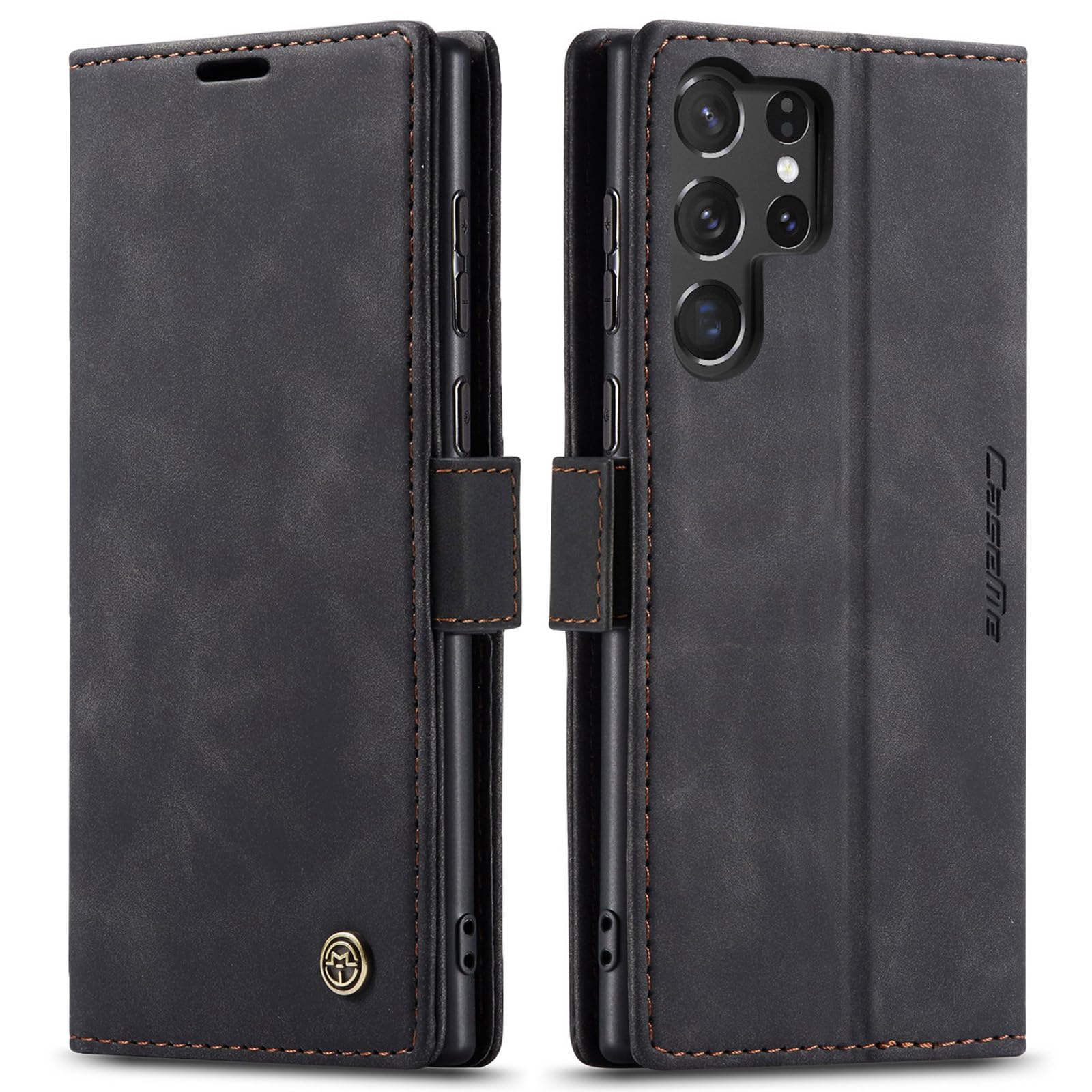 Kowauri for Samsung Galaxy S25 Ultra Case, Classic Design Leather Wallet Magnetic Closure Flip Case with Kickstand Card Holder Slot Shockproof Protective Cover for Samsung Galaxy S25 Ultra (Black)