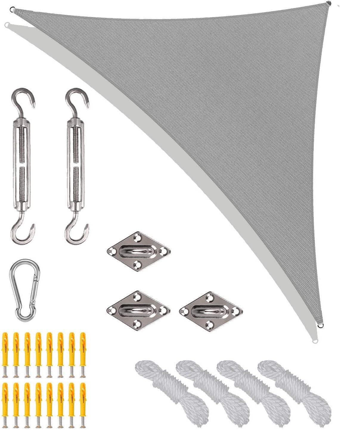 MOXTOYUTriangle Sun Shade Sail Waterproof, 3x4x5 m Right Angle Garden Sail, PES Polyester UV Block Sunscreen Awning with Full Accessories, Weather Resistant Durable Garden Shade Sail, Outdoor - Grey