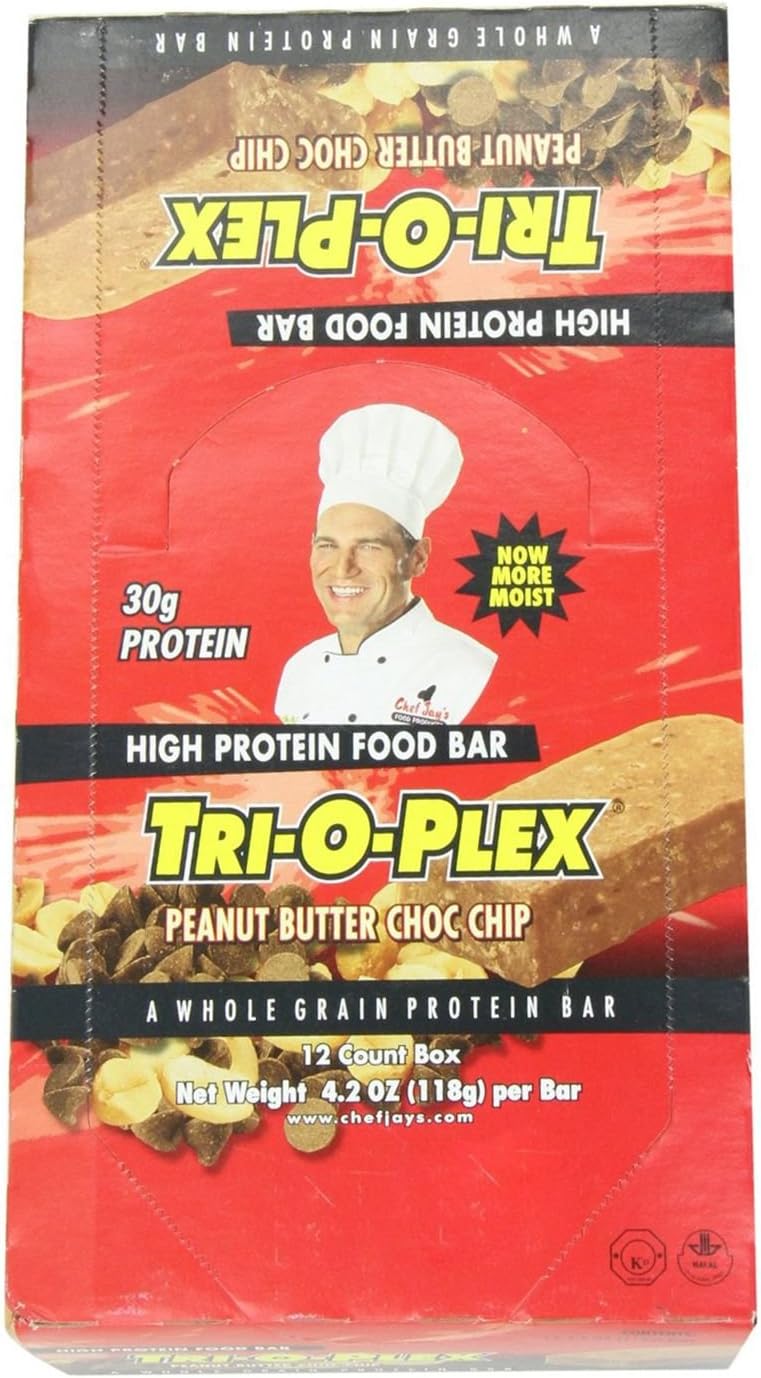 Chef Jays Tri-O-Plex High Protein Food Bar ( Trioplex ) Peanut Butter Banana 12 bars