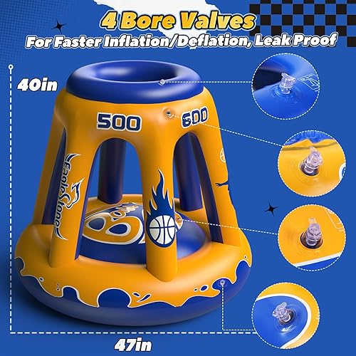Miniatura 3 de EagleStone Aro inflable de baloncesto flotante, juguete de piscina de 47 pulgadas para niños de 4 a 8 años y 8 a 12 años, 3 pelotas de