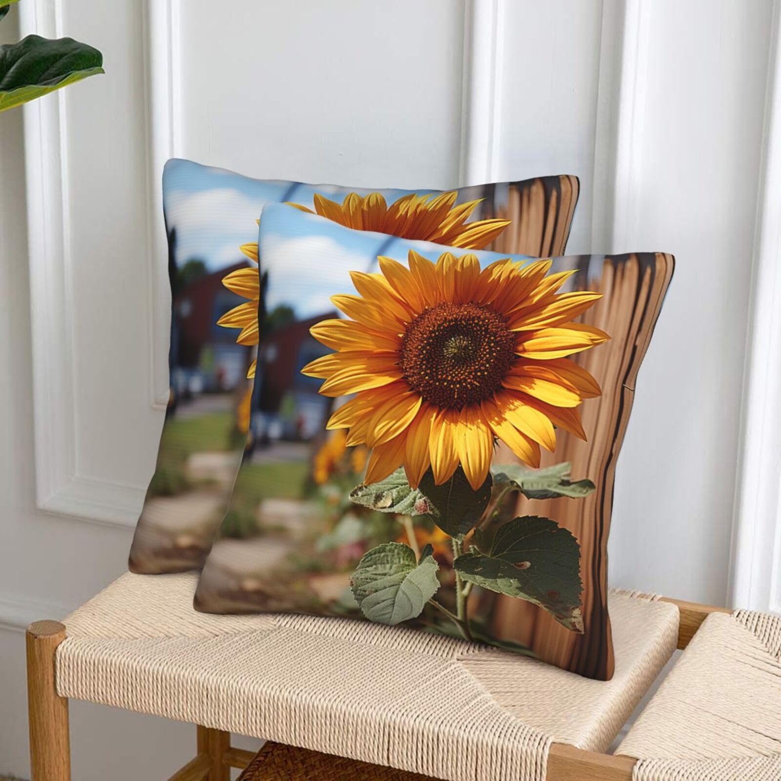 NONHAI Decorative Throw Pillow Covers Set of 2, 20"x20" Square Cushion Case Soft Comfy Farm Sunflower Throw Pillows for Couch Cushion Livingroom Farmhouse Home Decor Pillowcases