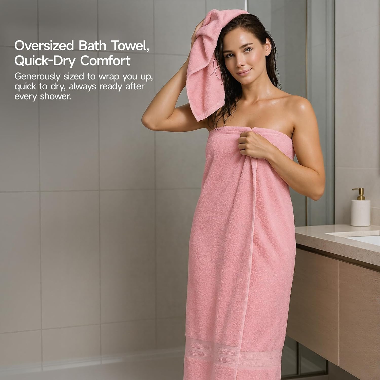 REDKISS Pink Towel Set of 8-100% Cotton Luxury Bath Towels Set for Bathroom, 600 GSM Highly Absorbent Bathroom Towel with 2 Large Bath Sheet, 2 Hand, 4 Washcloths, Pink Shower Towels for Dorm - Image 5