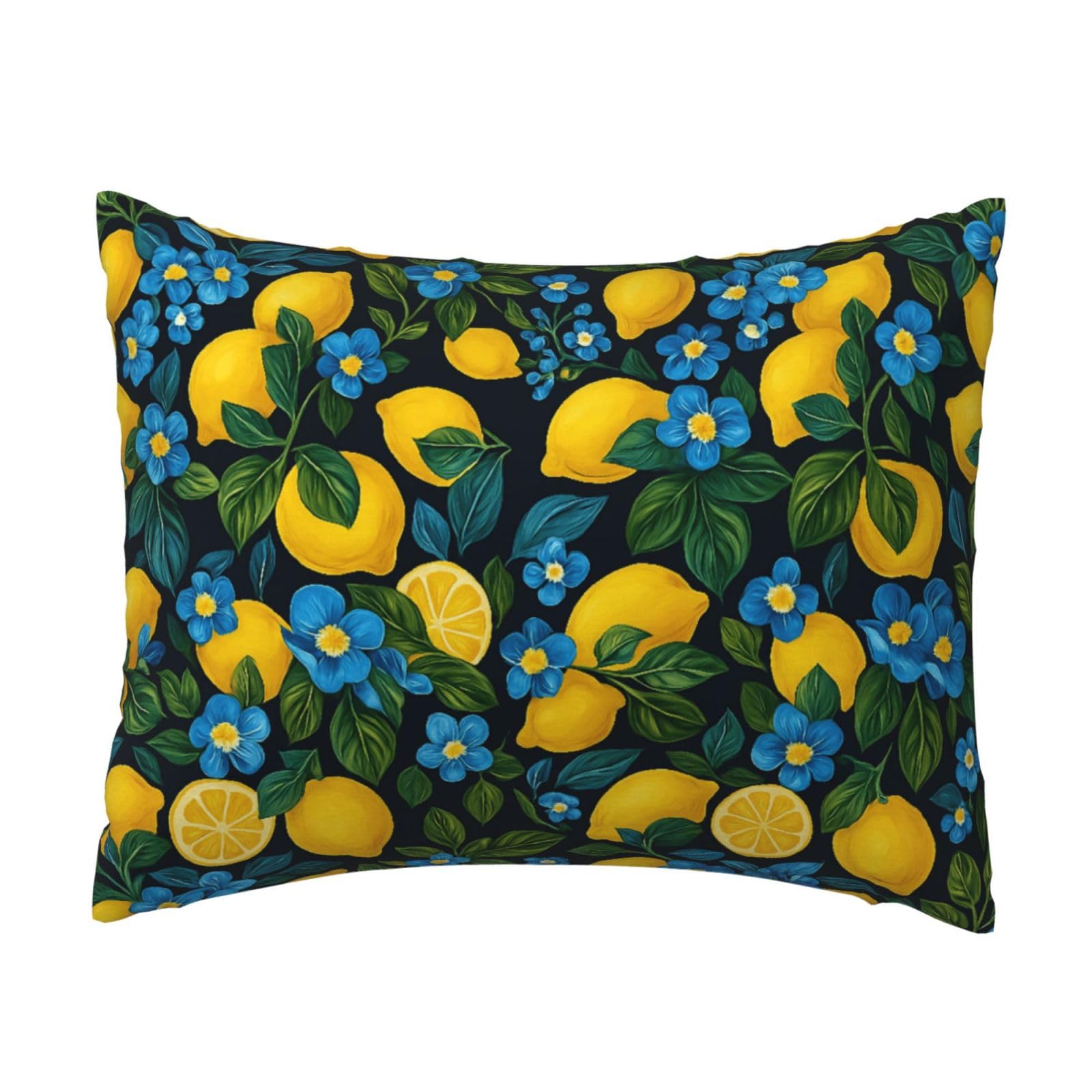 Lemon and Blue Flowers Pillowcase Soft Plush with Zipper Decorative Pillowcovers 16x20 in