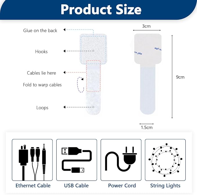 Abnii 50 piezas cintas autoadhesivas para cables blancas miniatura 2