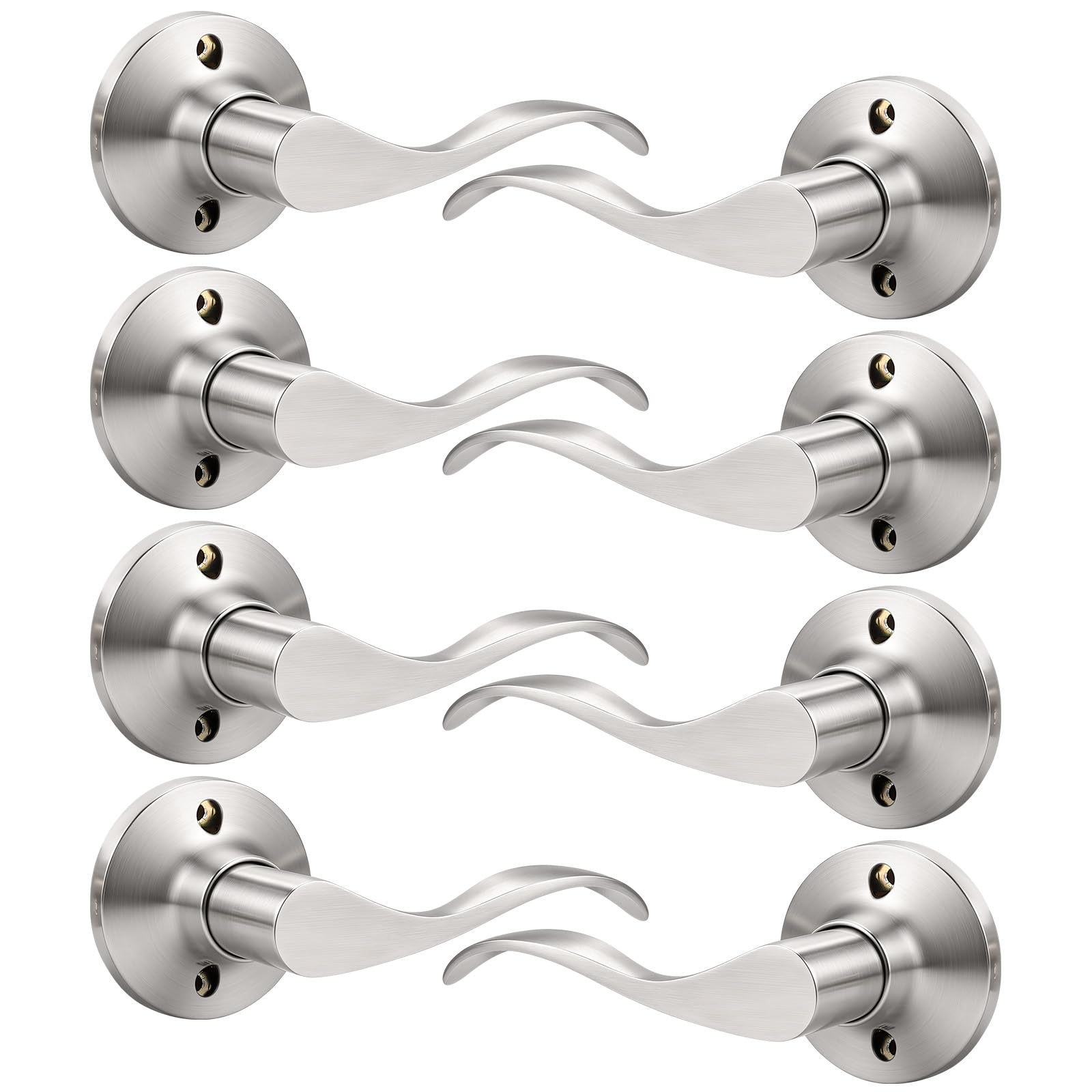 Mengico 4 Set Door Handles Interior,Satin Nickel Door Lever Lock, Interior Dummy Door Handles (Right &amp; Left)